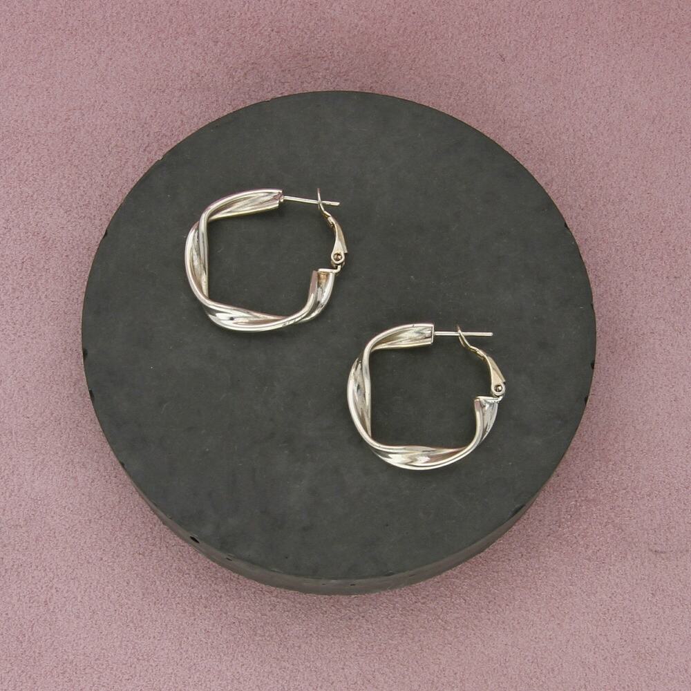 sterling silver vintage 30mm folded clip-post hoop earrings